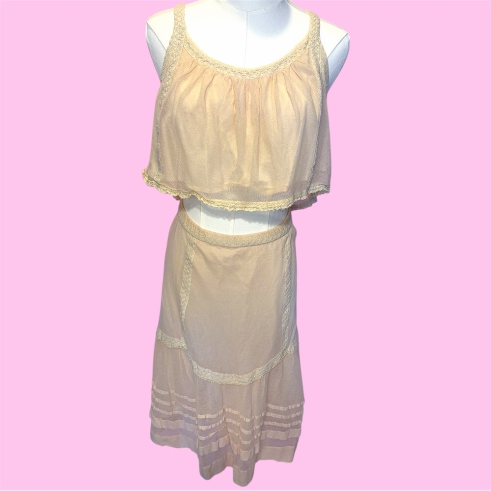 Free People Bohemian Festival Cropped Cream Skirt Set